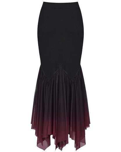 PR-OPQ-1548BQF-BKRDF Daily Life Womens Long Gothic Gradient Fitted Skirt - Black & Red