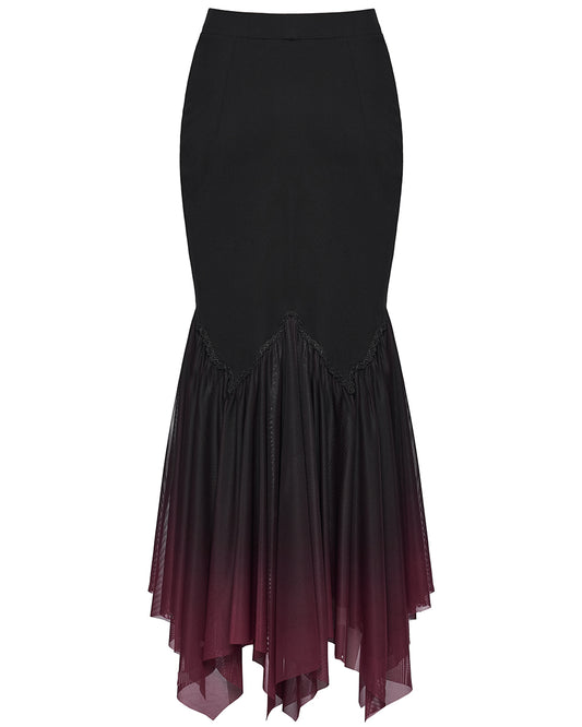 PR-OPQ-1548BQF-BKRDF Daily Life Womens Long Gothic Gradient Fitted Skirt - Black & Red