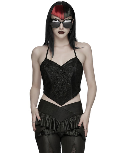 WT-1091DDF Womens Gothic Lace Applique Tie-Back Camisole Top