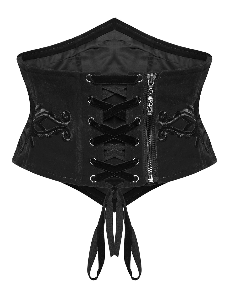 WS-616YDF Womens Dark Gothic Aristocrat Embroidered Velvet Waist Cincher Corset - Black