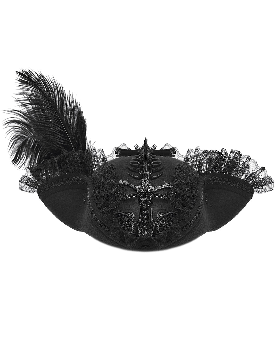 WS-820MZ Unisex Gothic Dragon Spine Feathered Tricorn Hat