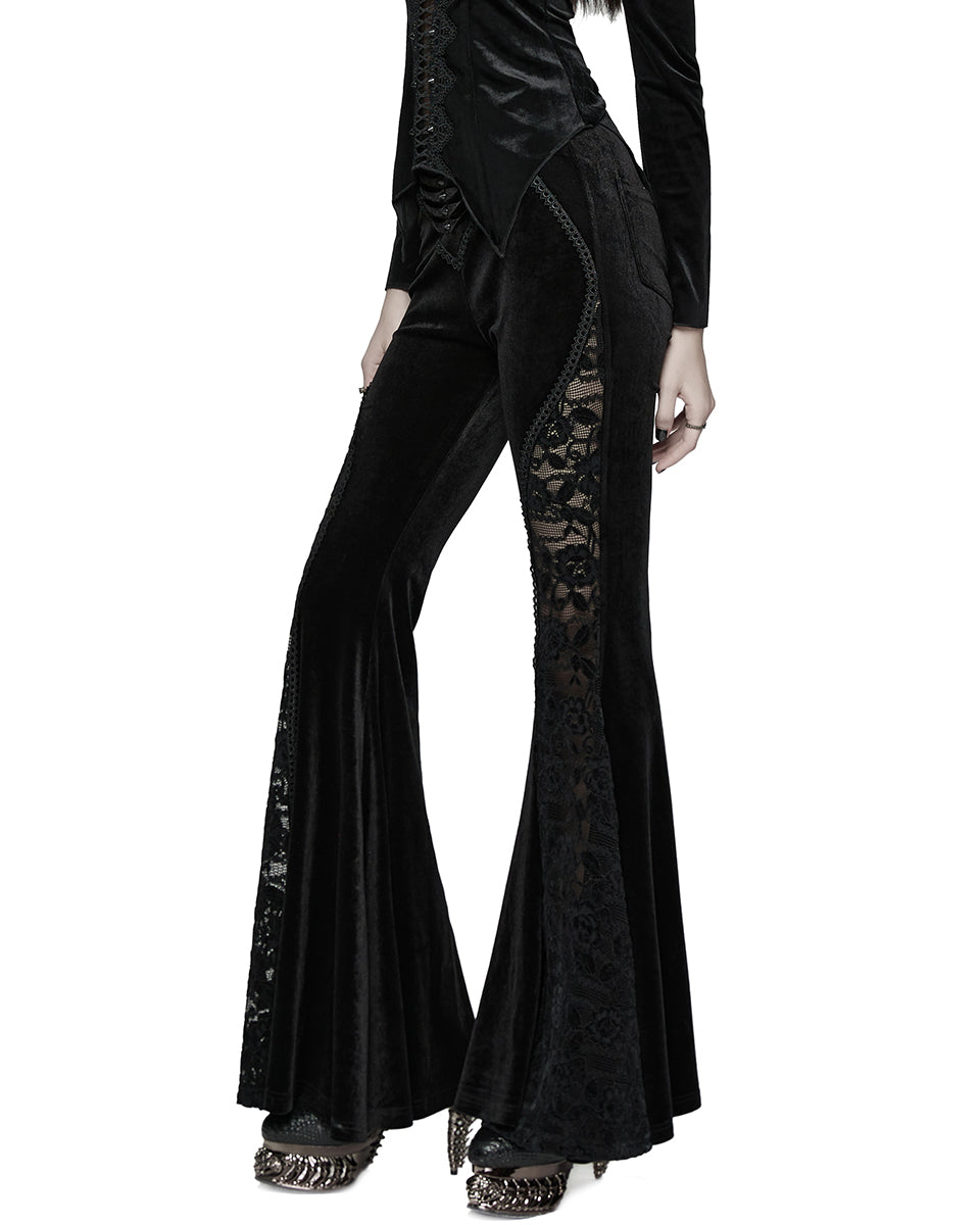 WK-745XCF-BKF Womens Gothic Velvet & Lace Flared Leggings