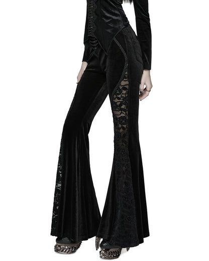 WK-745XCF-BKF Womens Gothic Velvet & Lace Flared Leggings