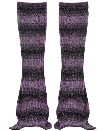 S-513 Womens Apocalyptic Punk Striped Knit Legwarmers - Black & Purple