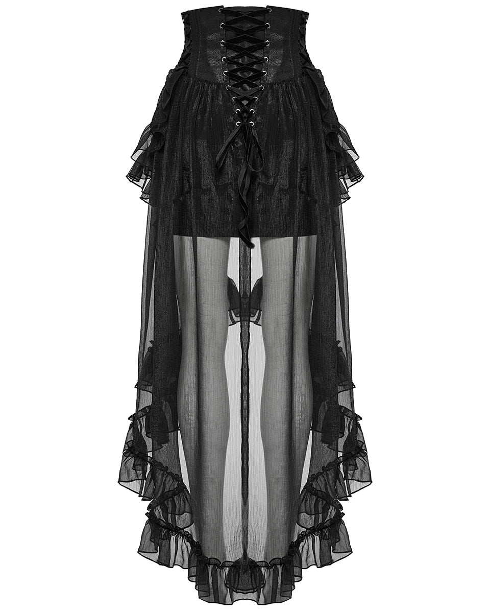 WQ-845BQF-BKF Womens Long Romantic Gothic Layered Chiffon Corset Skirt