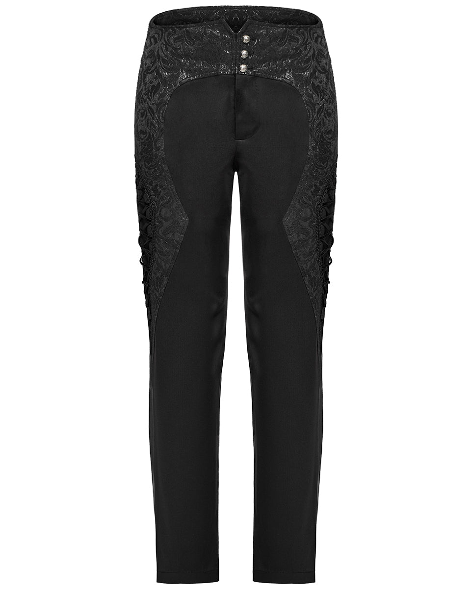 WK-642XCM-BKM Mens Gothic Aristocrat Jacquard Contrast Dress Pants