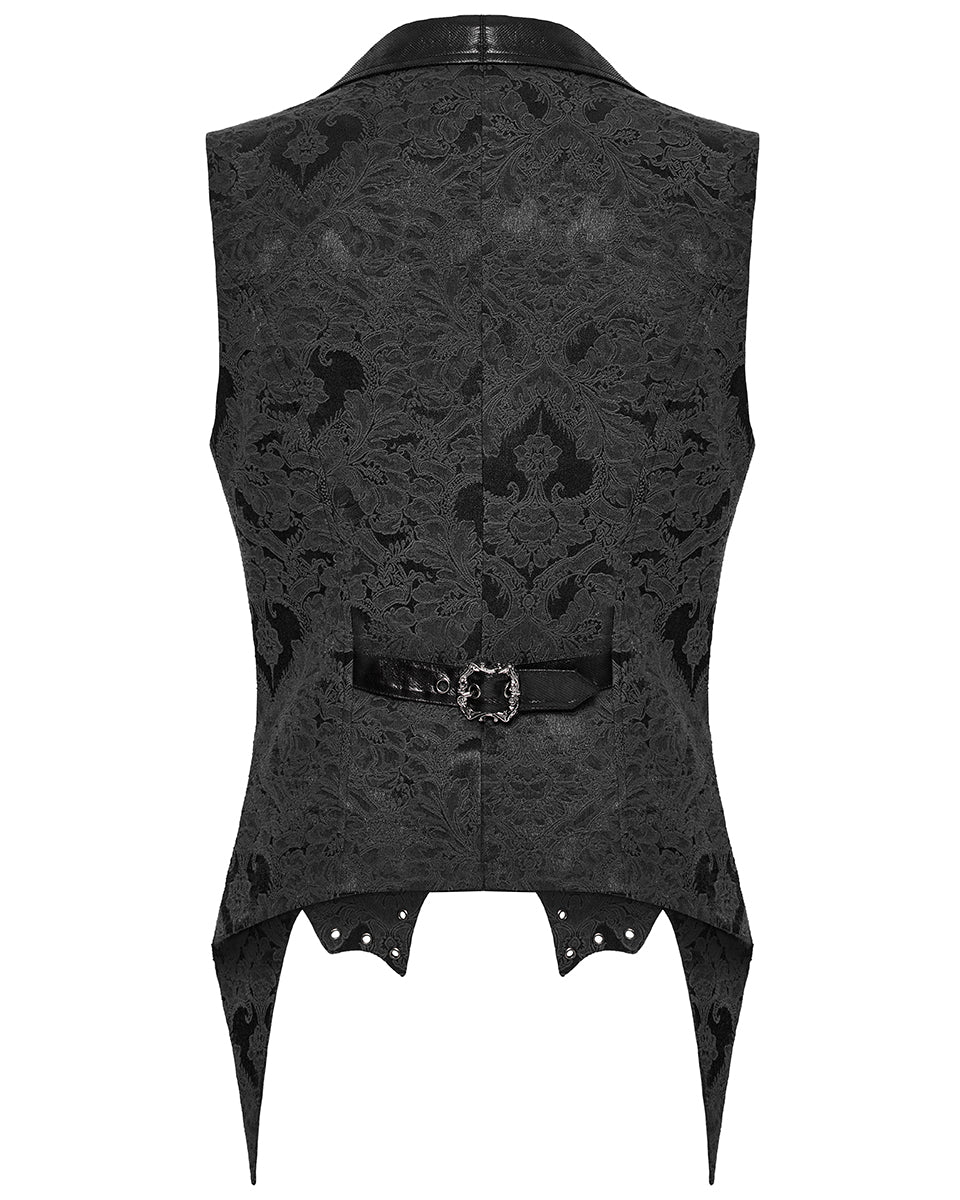 WY-1765MJM-BKM Mens Dark Victorian Gothic Damask Jacquard Waistcoat Vest - Black