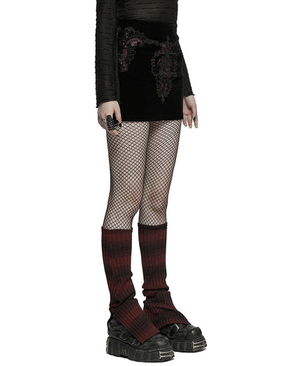 S-513 Womens Apocalyptic Punk Striped Knit Legwarmers - Black & Red