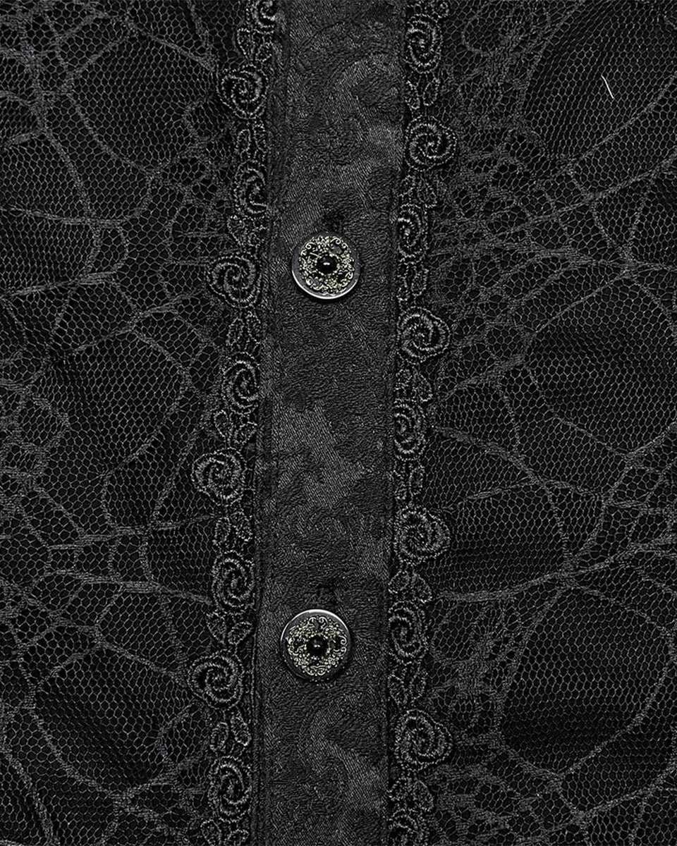 PR-Y1483-BKM Mens Sinisteria Gothic Jacquard & Spider Web Dress Shirt