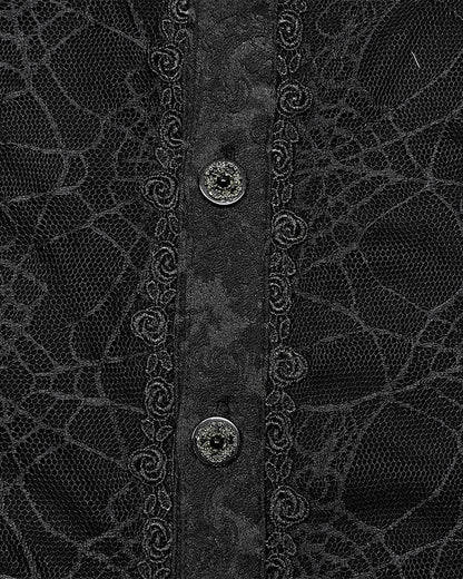 PR-Y1483-BKM Mens Sinisteria Gothic Jacquard & Spider Web Dress Shirt