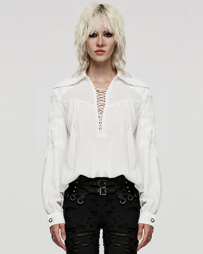 PR-WY-1526CCF-WHF Womens Steampunk Pirate Blouse Top - White