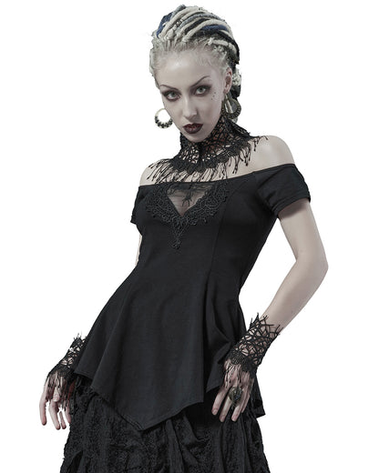 WT-648 Arachnaphilia Womens Gothic Spiderweb Mesh Off Shoulder Top