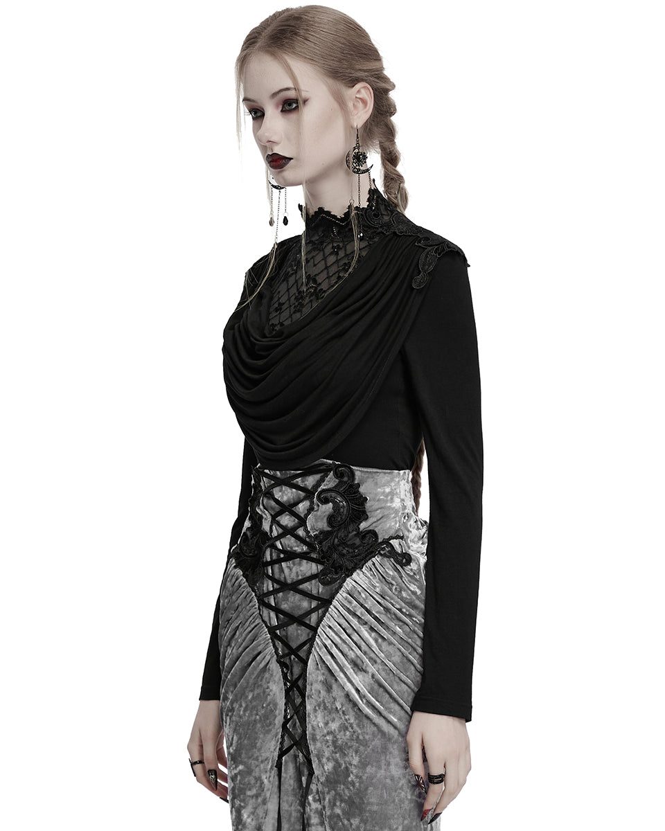 OT-988TCF Daily Life Womens Elegant Gothic Swing Collar Lace Inset Top