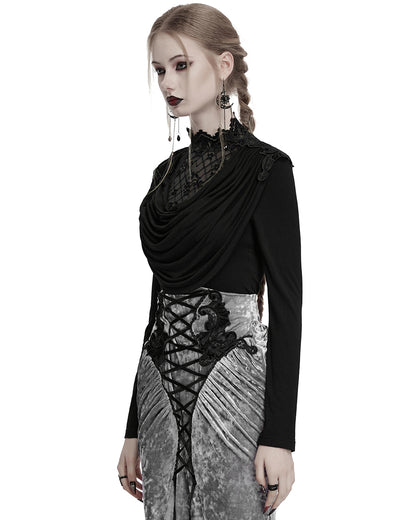 OT-988TCF Daily Life Womens Elegant Gothic Swing Collar Lace Inset Top