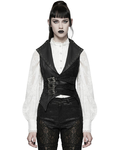 WY-1835MJF Womens Gothic Spliced Velvet & Faux Leather Asymmetric Waistcoat Vest