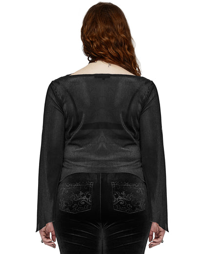 DY-1624XDF Plus Size Womens Gothic Layered Velvet & Mesh Tunic Top - Black