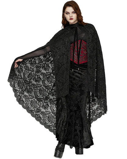 DY-1629DPF Plus Size Womens Dark Gothic Lace Hooded Cloak Cape