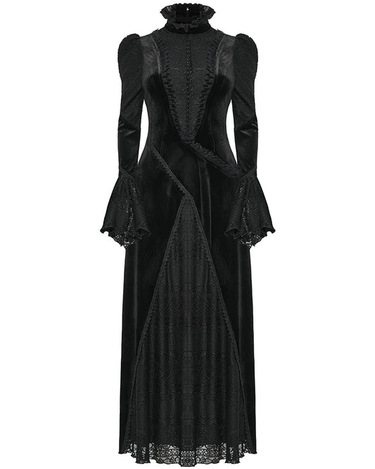 PR-WQ-661LQF-BKF Womens Victorian Gothic Velvet & Lace Mourning Dress