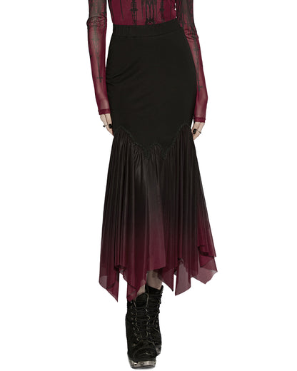 PR-OPQ-1548BQF-BKRDF Daily Life Womens Long Gothic Gradient Fitted Skirt - Black & Red