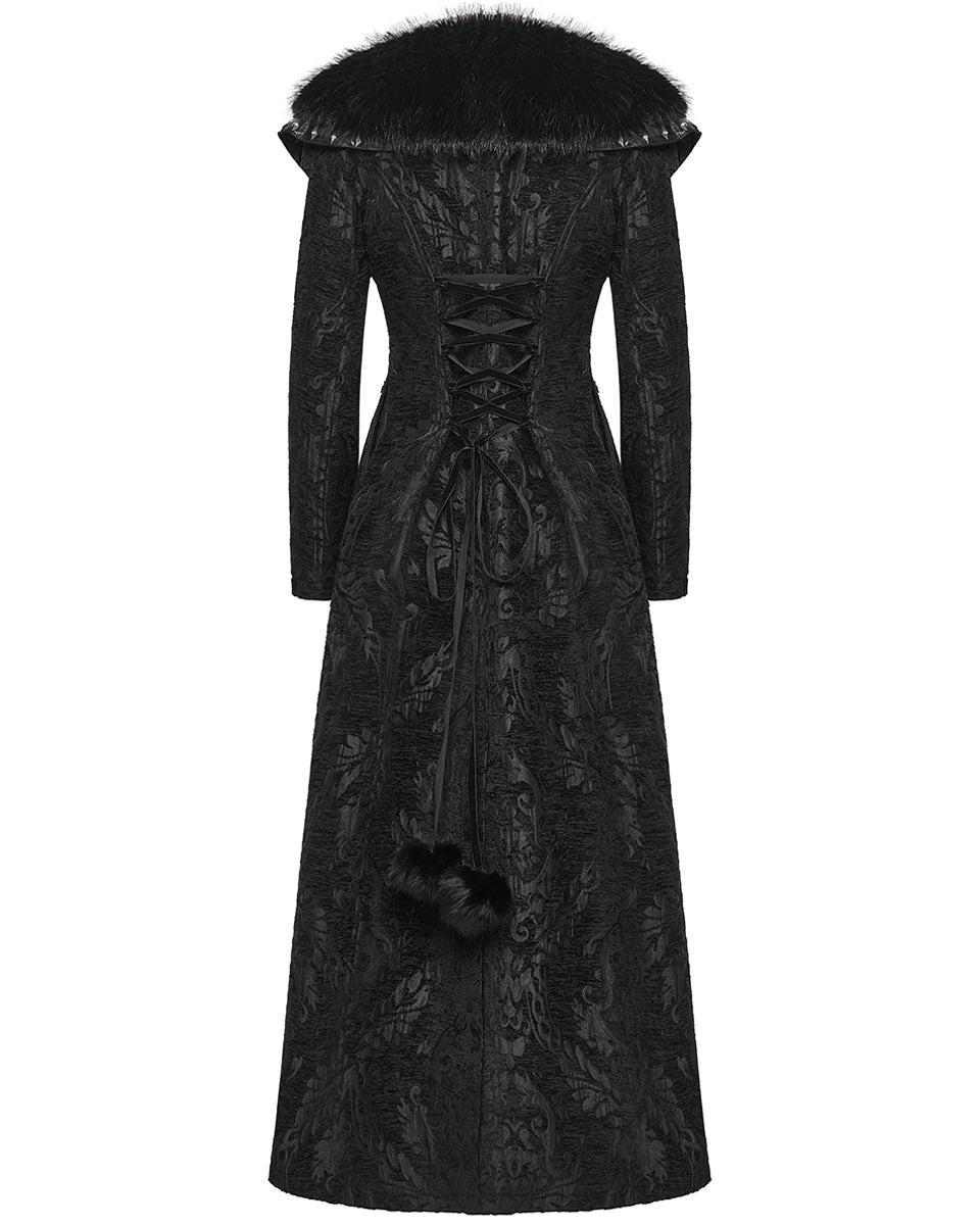 WY-1808XCF Womens Long Gothic Aristocrat Jacquard & Faux Fur Winter Coat