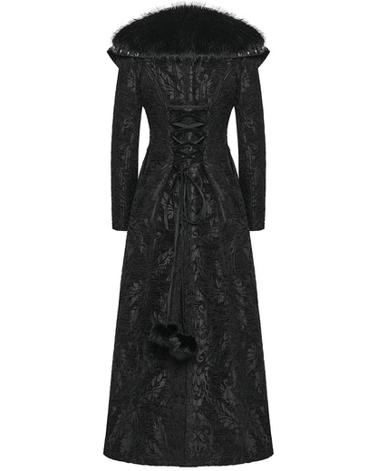 WY-1808XCF Womens Long Gothic Aristocrat Jacquard & Faux Fur Winter Coat