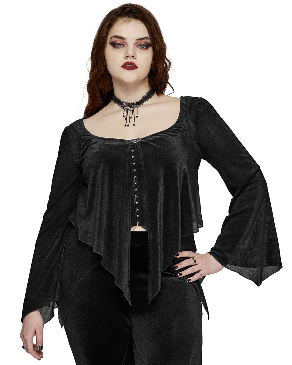 DY-1624XDF Plus Size Womens Gothic Layered Velvet & Mesh Tunic Top - Black