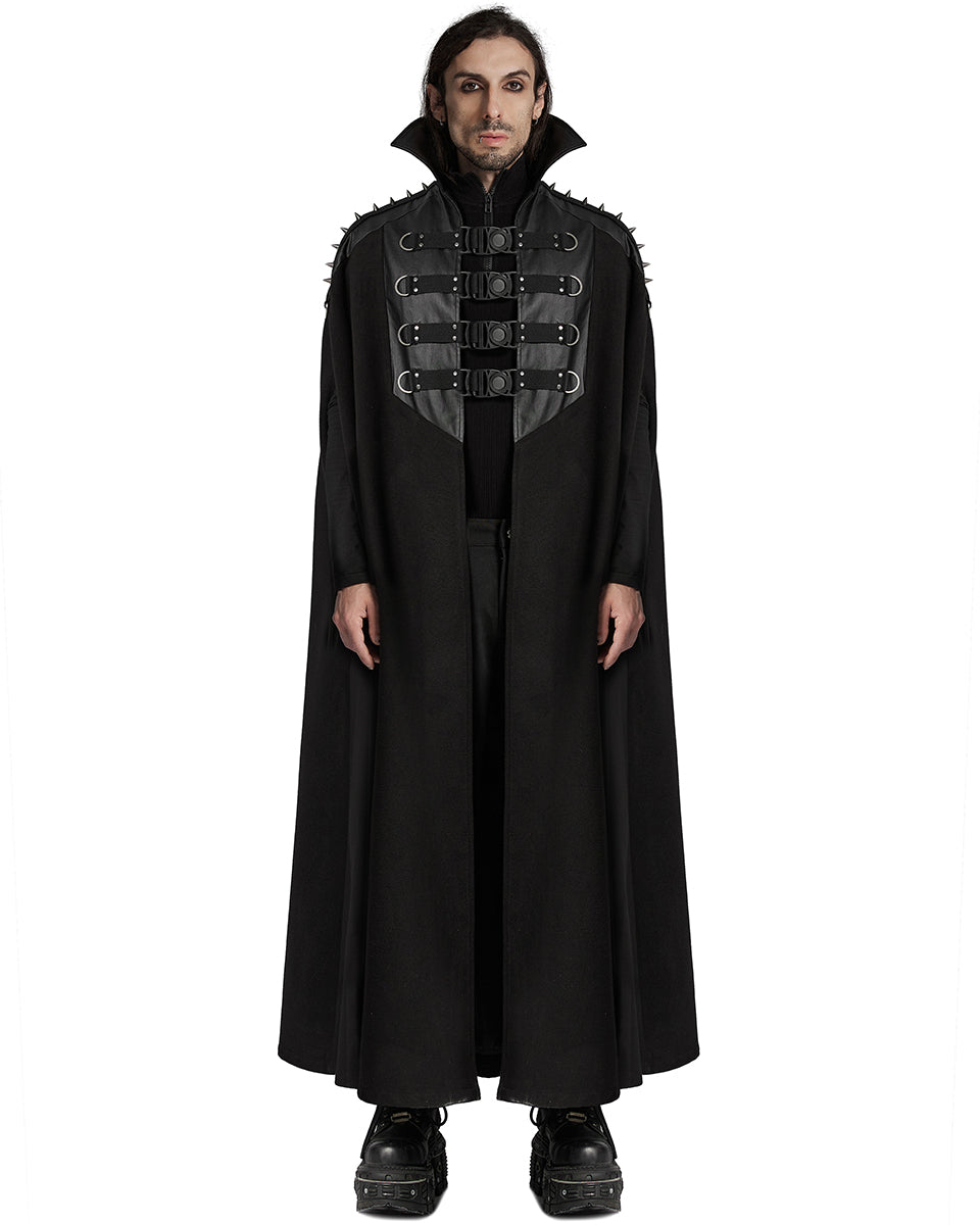 WY-1680DPM Mens Long Dark Gothic Cyberpunk Spiked Cloak