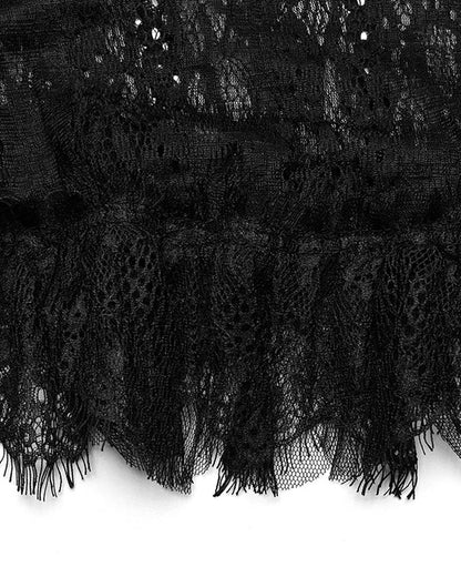 PR-WQ-673BQF-BKF Womens Dark Apocalyptic Shredded Mesh & Lace Splicing Skirt