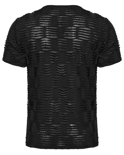 WT-1011TDM-BKM Mens Apocalyptic Gothic Shredded & Studded Broken Knit T Shirt Top