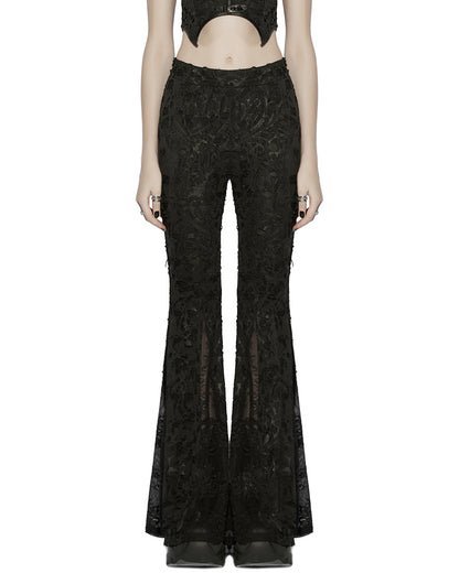 PR-OK-726XCF-BKF Daily Life Womens Apocalyptic Gothic Shredded Jacquard & Lace Flared Leggings