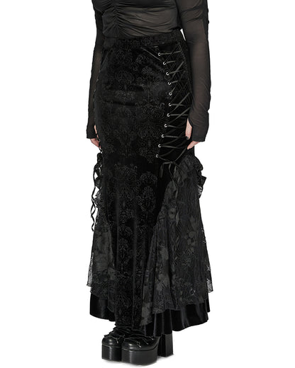 DQ-727BQF Plus Size Womens Gothic Embossed Velvet Damask Fishtail Skirt