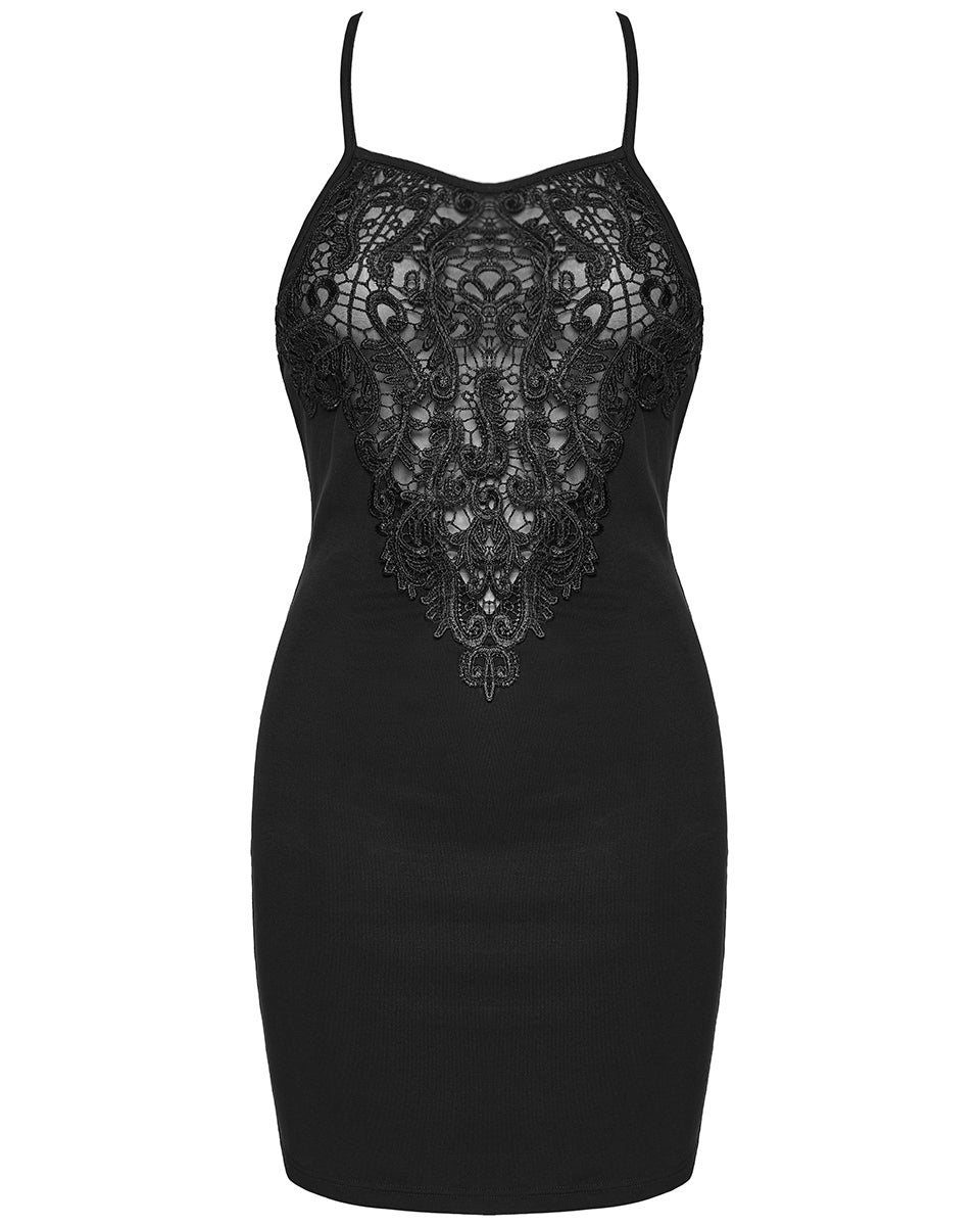 WQ-931LQF Womens Elegant Gothic Lace Applique Mini Slip Dress