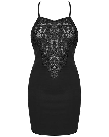 WQ-931LQF Womens Elegant Gothic Lace Applique Mini Slip Dress