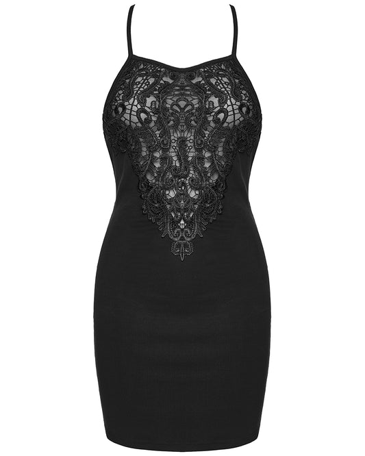 WQ-931LQF Womens Elegant Gothic Lace Applique Mini Slip Dress