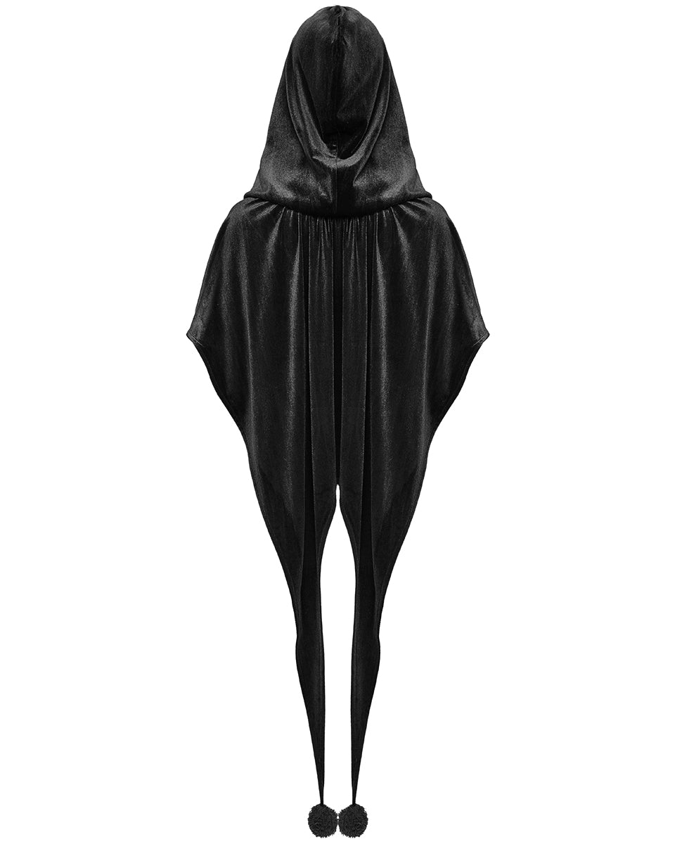 OPY-444DQF Daily Life Womens Velvet Gothic Lolita Hooded Split Tails Bolero Cape - Black