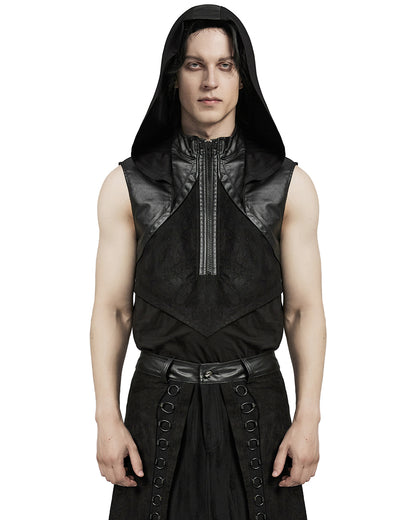 WT-892BXM-BKM Mens Gothic CyberPunk Sectional Hooded Tank Top Vest