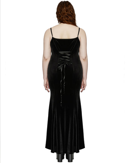 DQ-731LQF Plus Size Womens Gothic Velvet & Lace Dark Hearts Maxi Dress