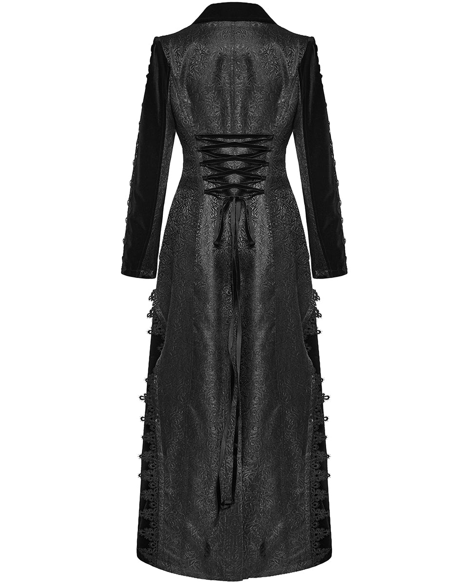 WY-1577XCF-BKF Womens Long Gothic Velvet & Jacquard Court Coat