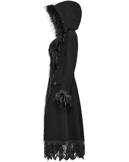 PR-DY-1509ECF-BKF Womens Gothic Winter Fur & Lace Trimmed Hooded Coat - Extended Size Range