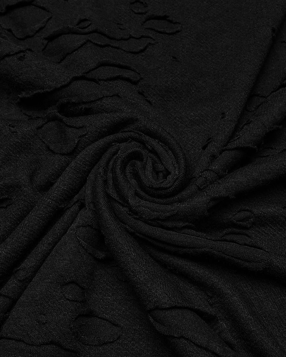 WT-1005TDM-BKM Mens Apocalyptic Gothic Shredded Fishnet Inset T Shirt Top