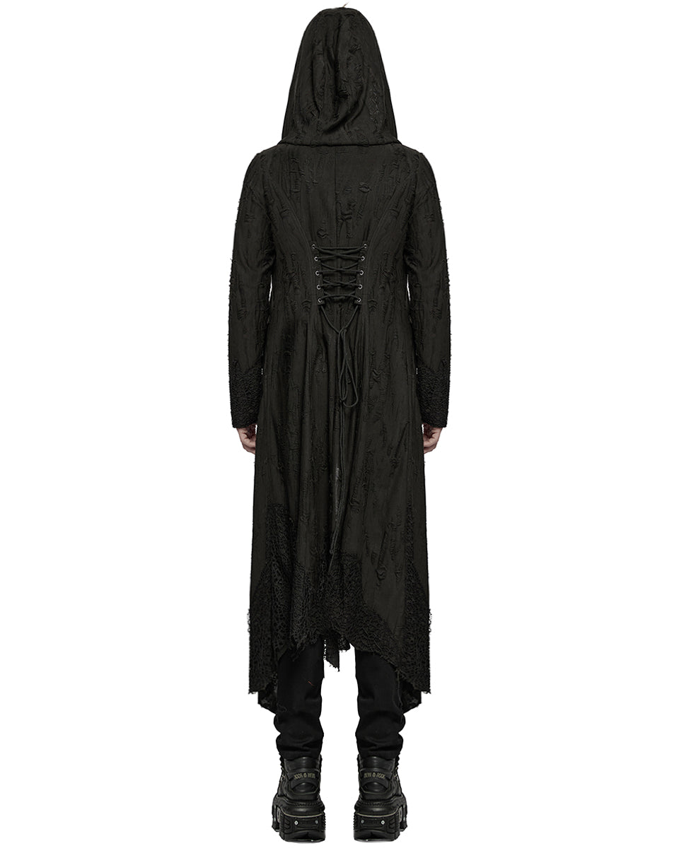 WY-1795XCM-BKM Mens Apocalyptic Gothic Broken Knit Hooded Piercing Cloak Jacket