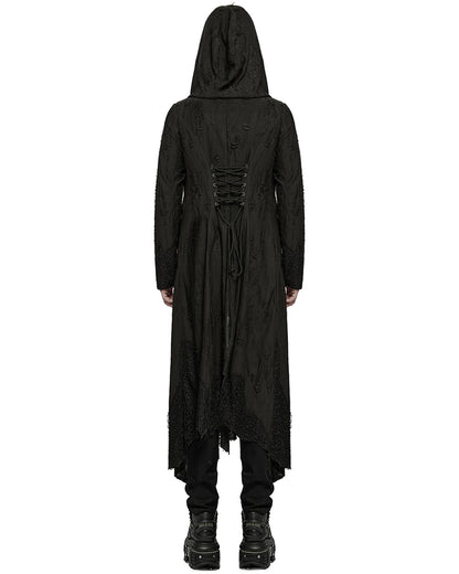 WY-1795XCM-BKM Mens Apocalyptic Gothic Broken Knit Hooded Piercing Cloak Jacket