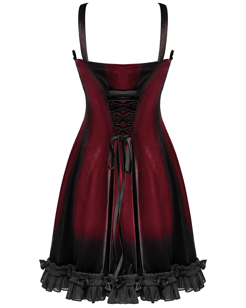 OQ-780DQF-RDF Daily Life Gothic Gradient Velvet Mini Dress - Red & Black
