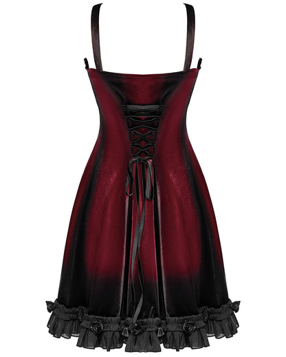 OQ-780DQF-RDF Daily Life Gothic Gradient Velvet Mini Dress - Red & Black