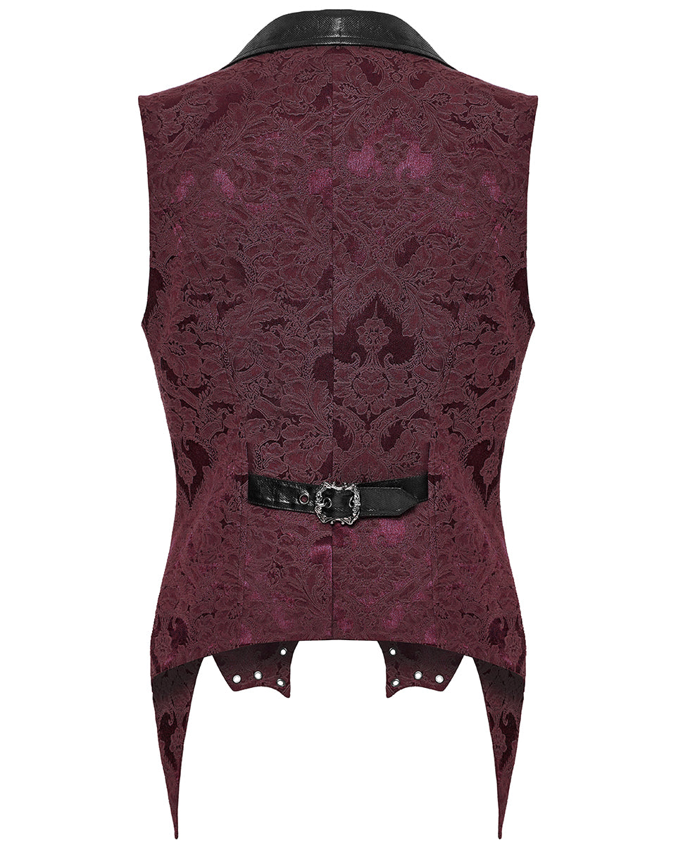 WY-1765MJM Mens Dark Victorian Gothic Damask Jacquard Waistcoat Vest - Red
