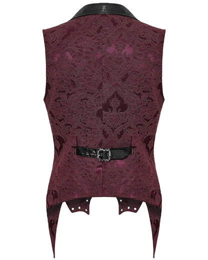 WY-1765MJM Mens Dark Victorian Gothic Damask Jacquard Waistcoat Vest - Red