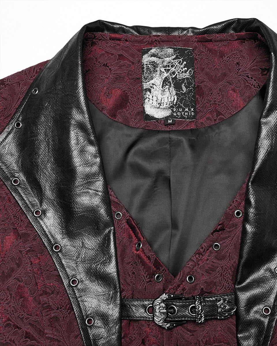 WY-1765MJM Mens Dark Victorian Gothic Damask Jacquard Waistcoat Vest - Red