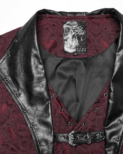 WY-1765MJM Mens Dark Victorian Gothic Damask Jacquard Waistcoat Vest - Red