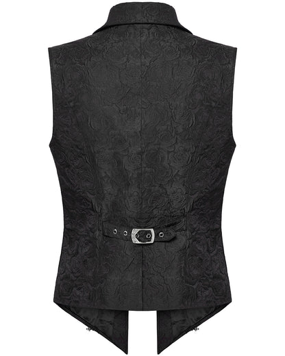 WY-1677MJM-BKM Mens Gothic Jacquard Rose Lace Applique Waistcoat Vest - Black