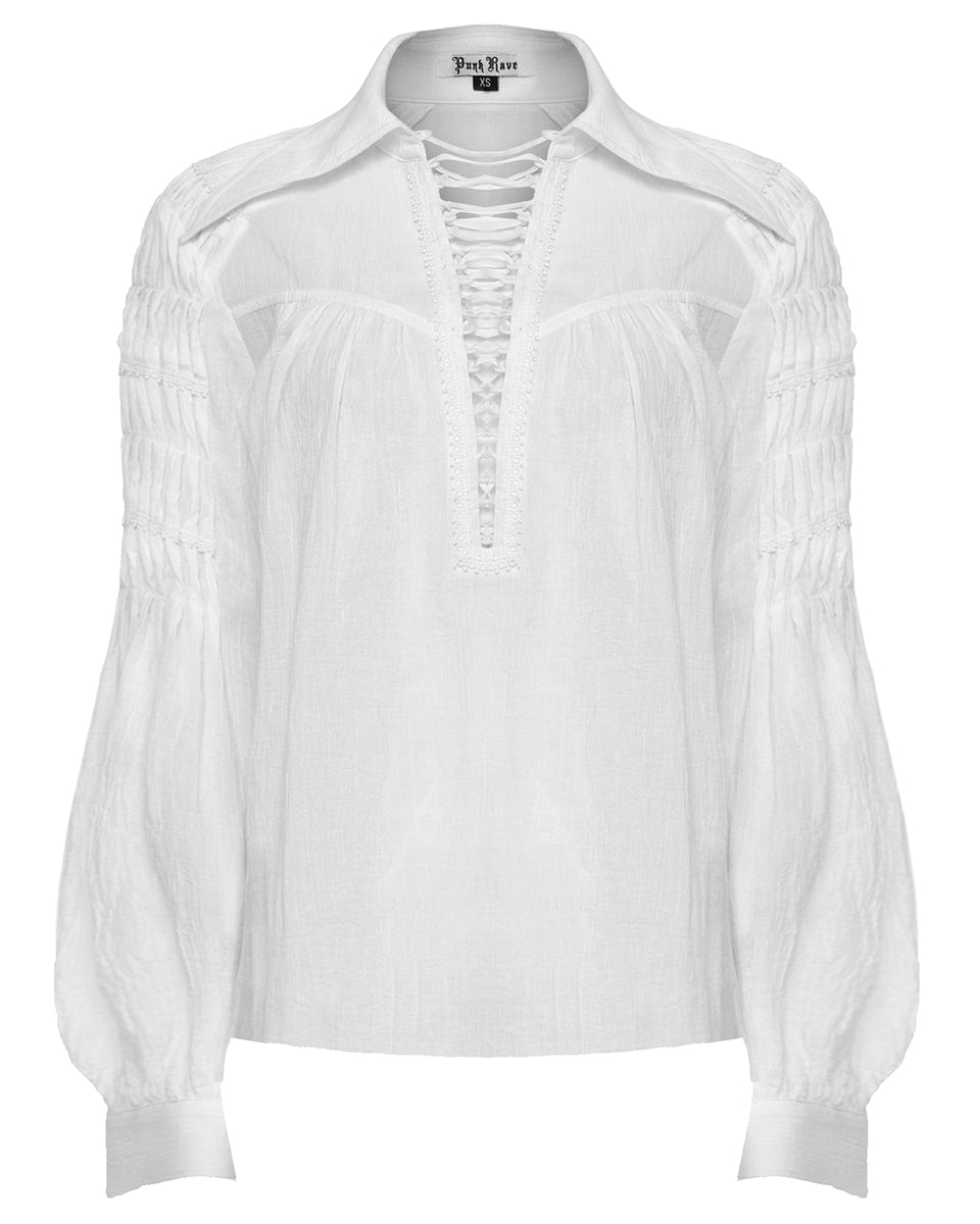 PR-WY-1526CCF-WHF Womens Steampunk Pirate Blouse Top - White